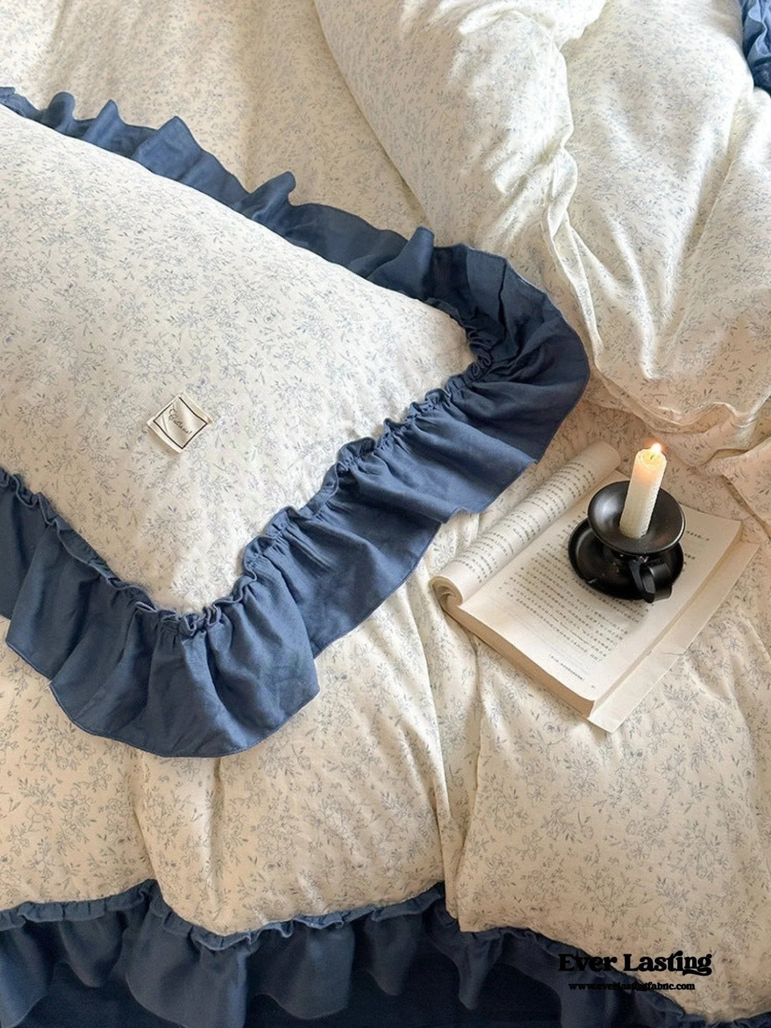 Vivienne Floral Double Gauze Bedding Set / Blue Ocean Ever Lasting