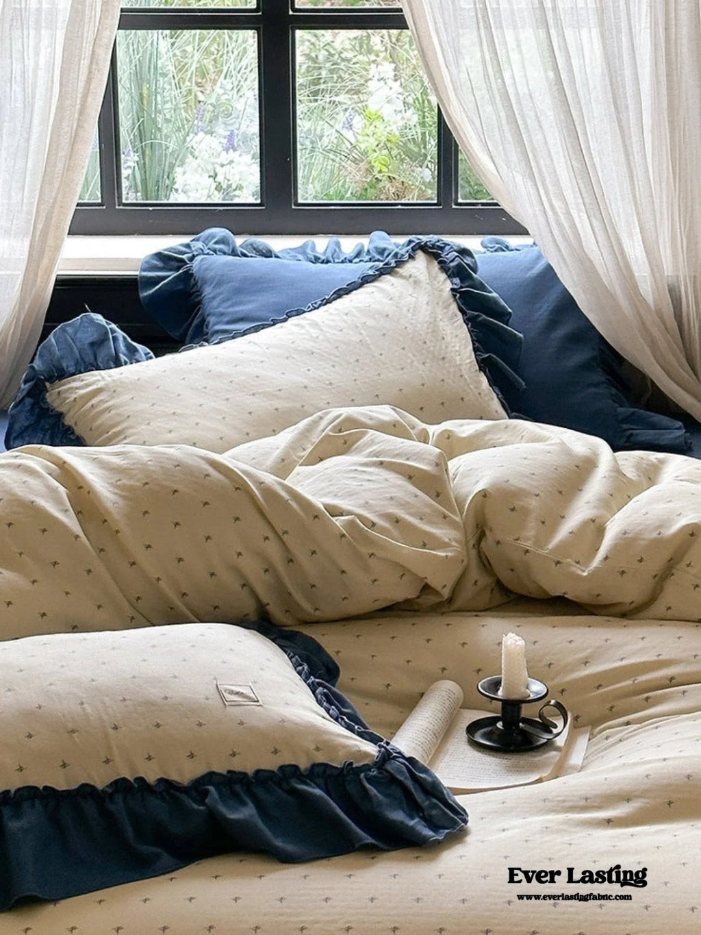 Vivienne Floral Double Gauze Bedding Set / Blue Ocean Ever Lasting