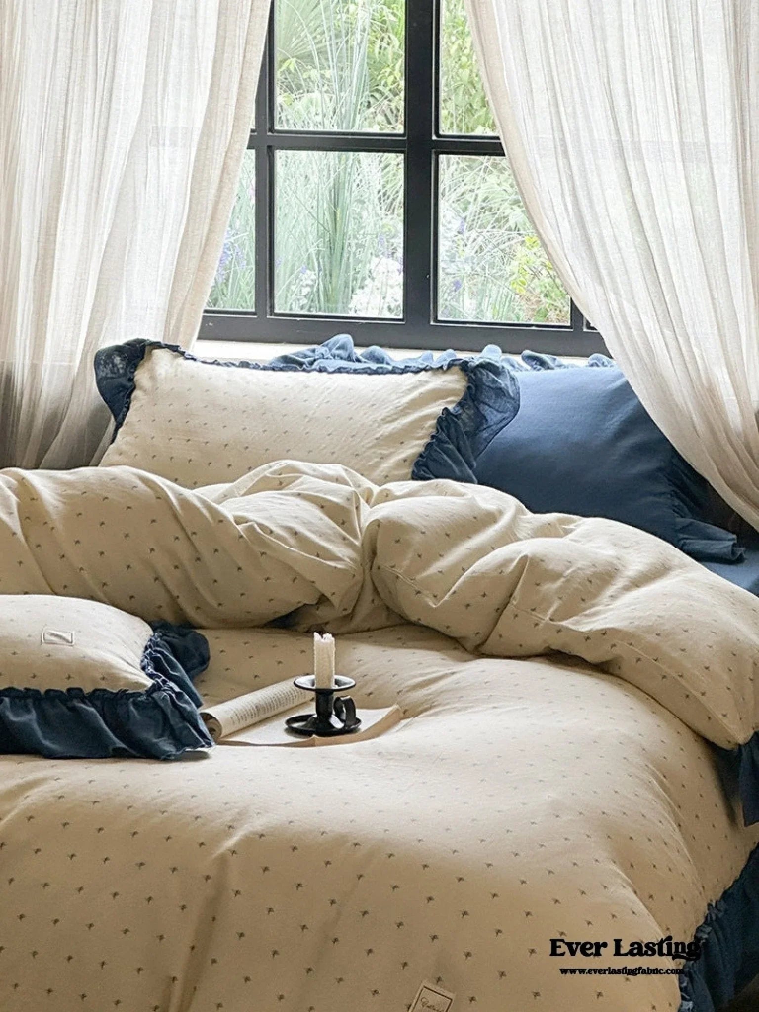 Vivienne Floral Double Gauze Bedding Set / Blue Ocean Ever Lasting