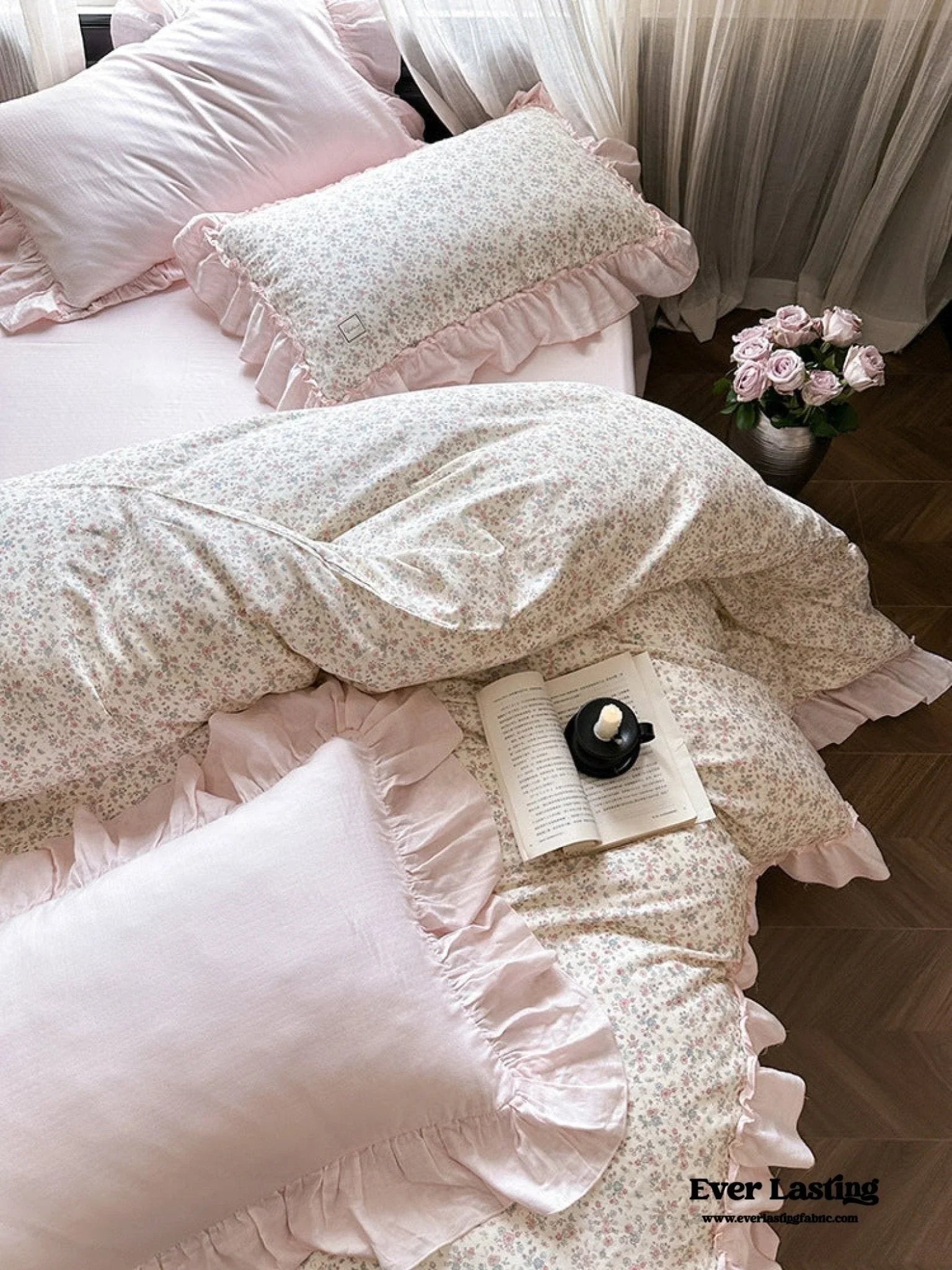 Vivienne Floral Double Gauze Bedding Set / Blue Ocean Ever Lasting