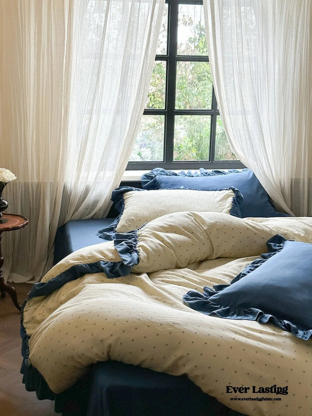 Vivienne Floral Double Gauze Bedding Set / Blue Ocean Ever Lasting