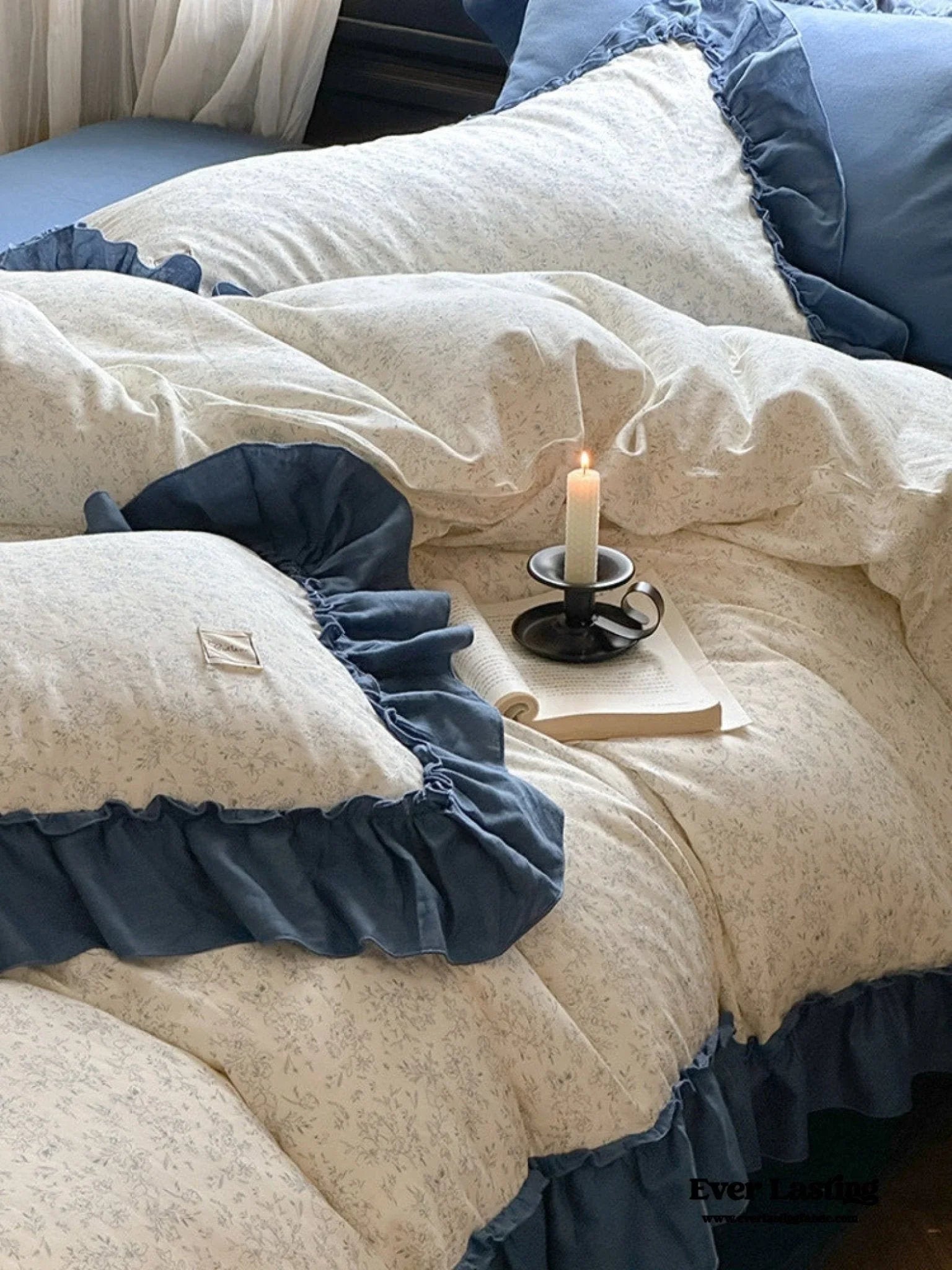 Vivienne Floral Double Gauze Bedding Set / Blue Ocean Ever Lasting