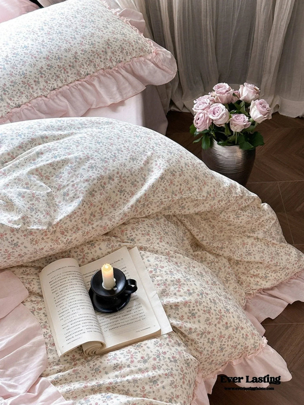 Vivienne Floral Double Gauze Bedding Set / Blue Ocean Ever Lasting