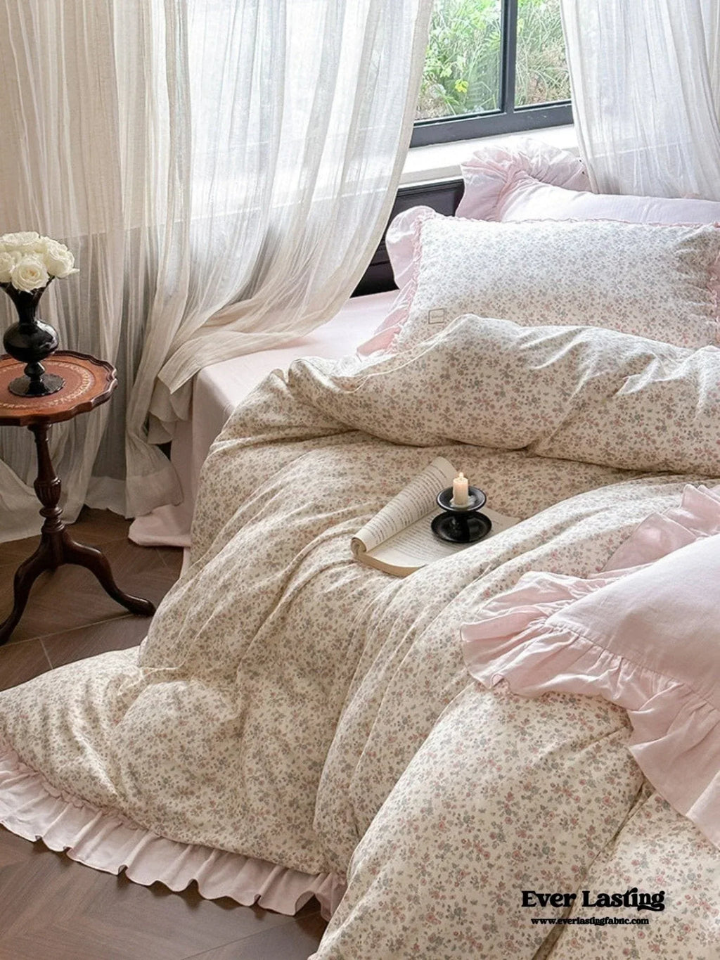 Vivienne Floral Double Gauze Bedding Set / Blue Ocean Ever Lasting