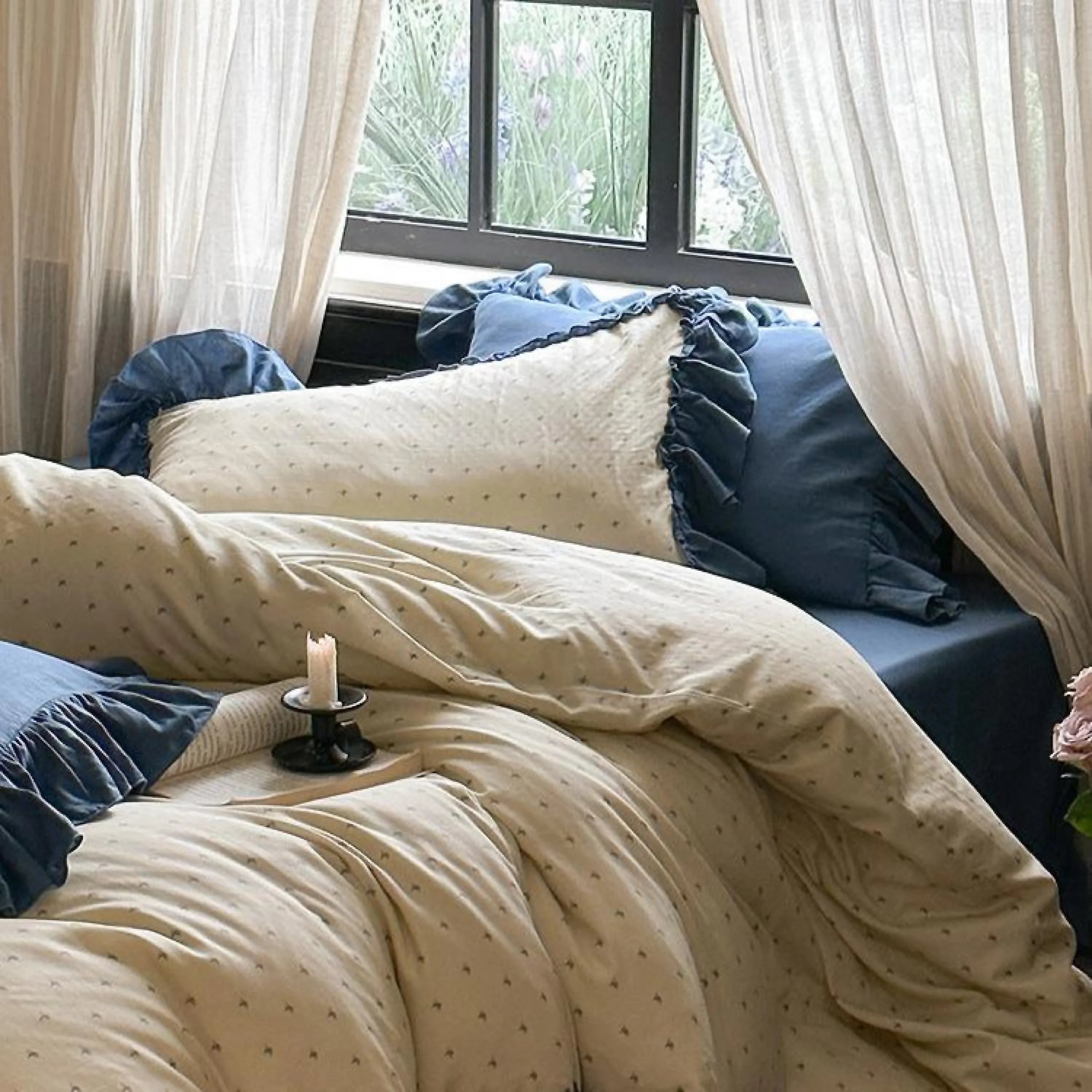 Vivienne Floral Double Gauze Bedding Set / Blue Ocean Ever Lasting