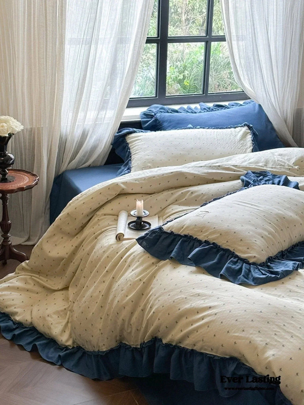 Vivienne Floral Double Gauze Bedding Set / Blue Ocean Ever Lasting