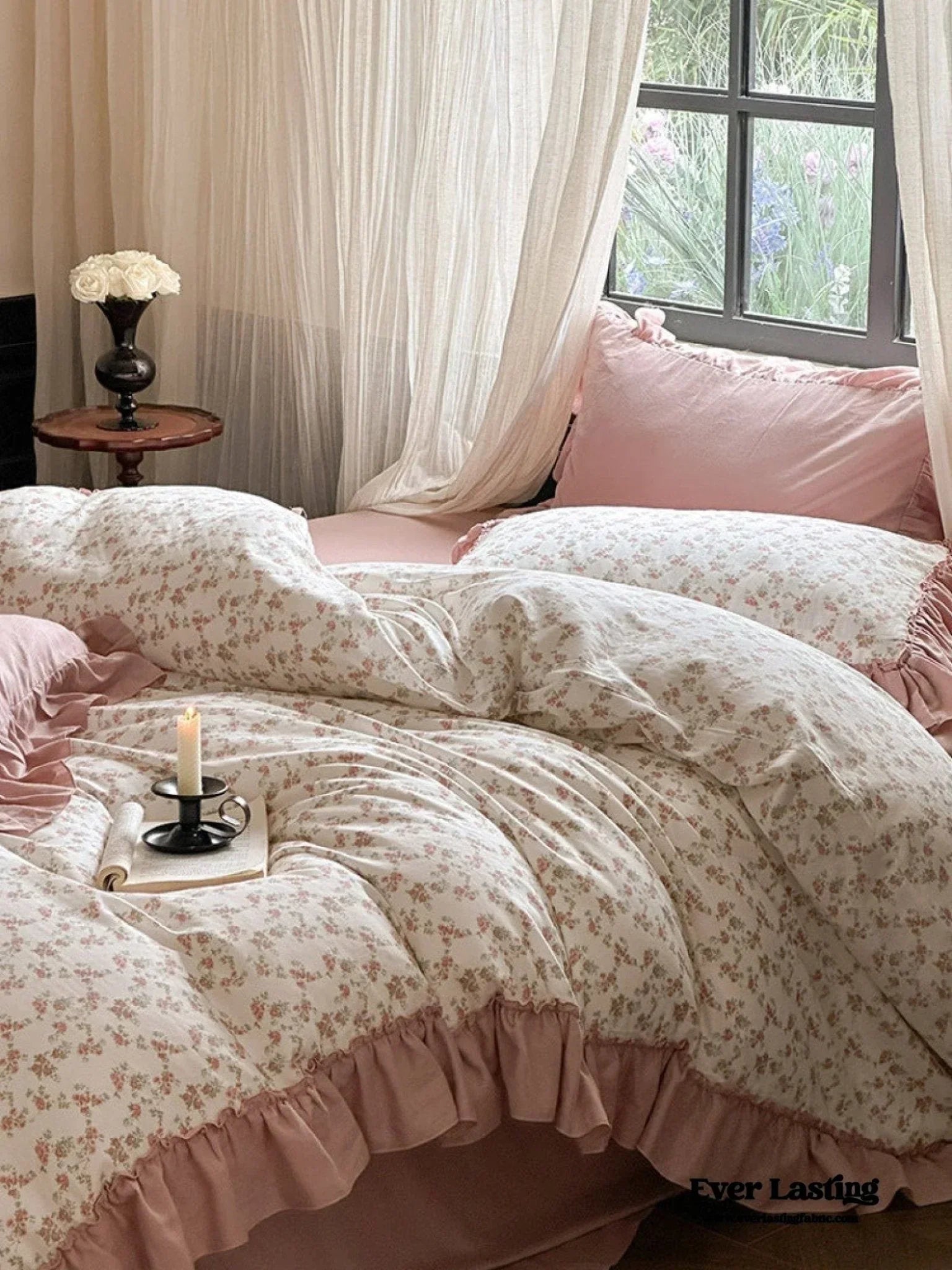 Vivienne Floral Double Gauze Bedding Set / Blue Ocean Ever Lasting