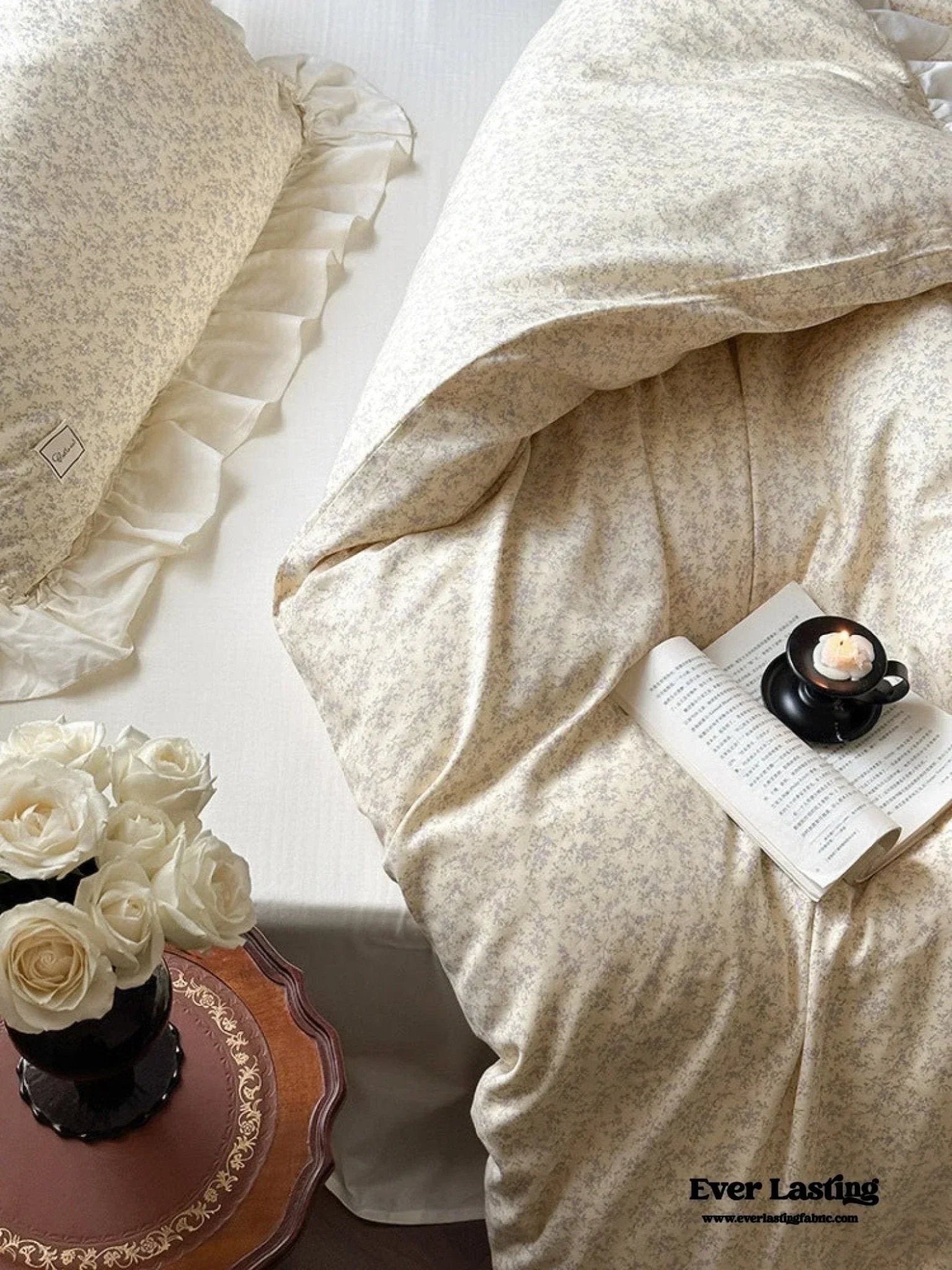 Vivienne Floral Double Gauze Bedding Set / Blue Ocean Ever Lasting