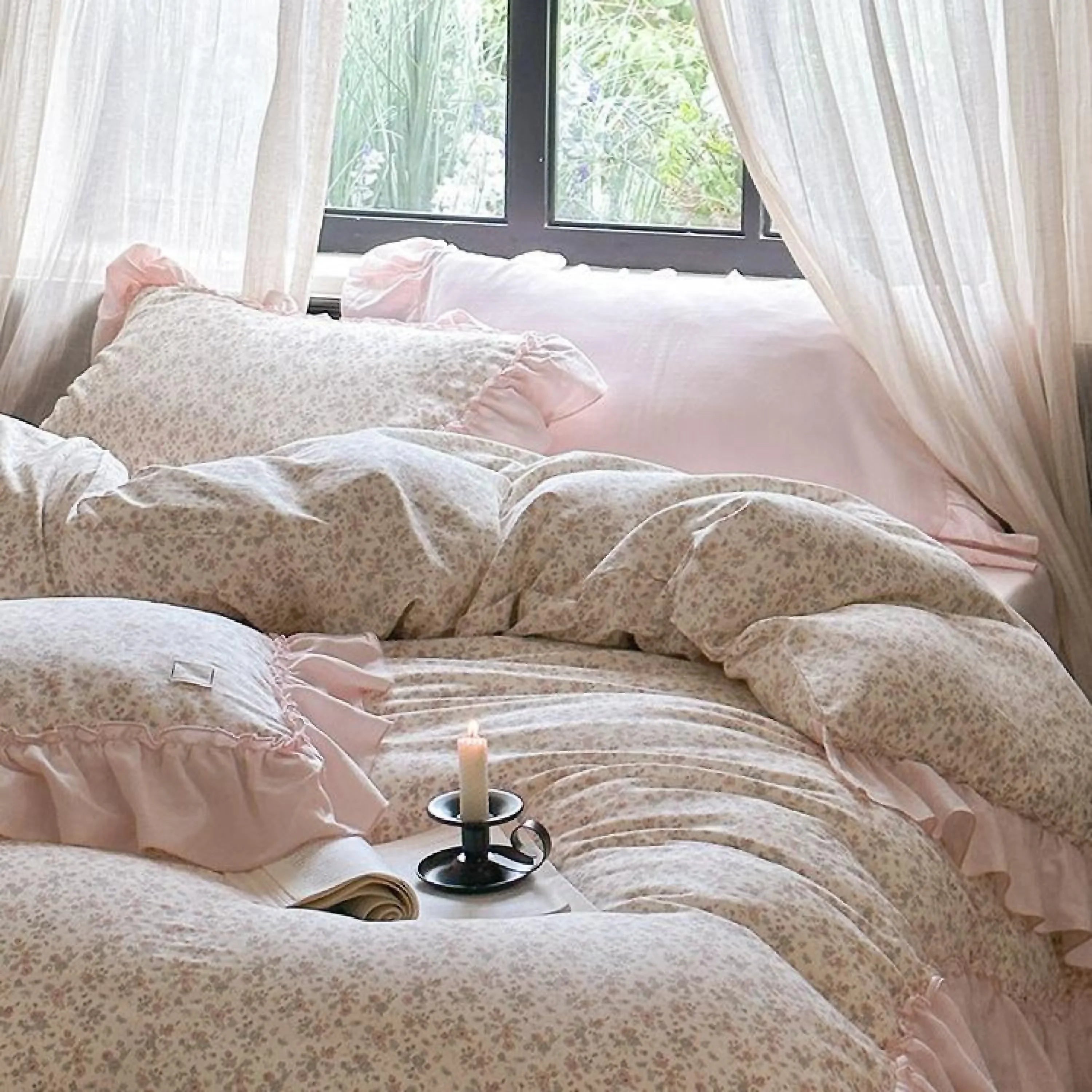 Vivienne Floral Double Gauze Bedding Set / Blue Ocean Ever Lasting