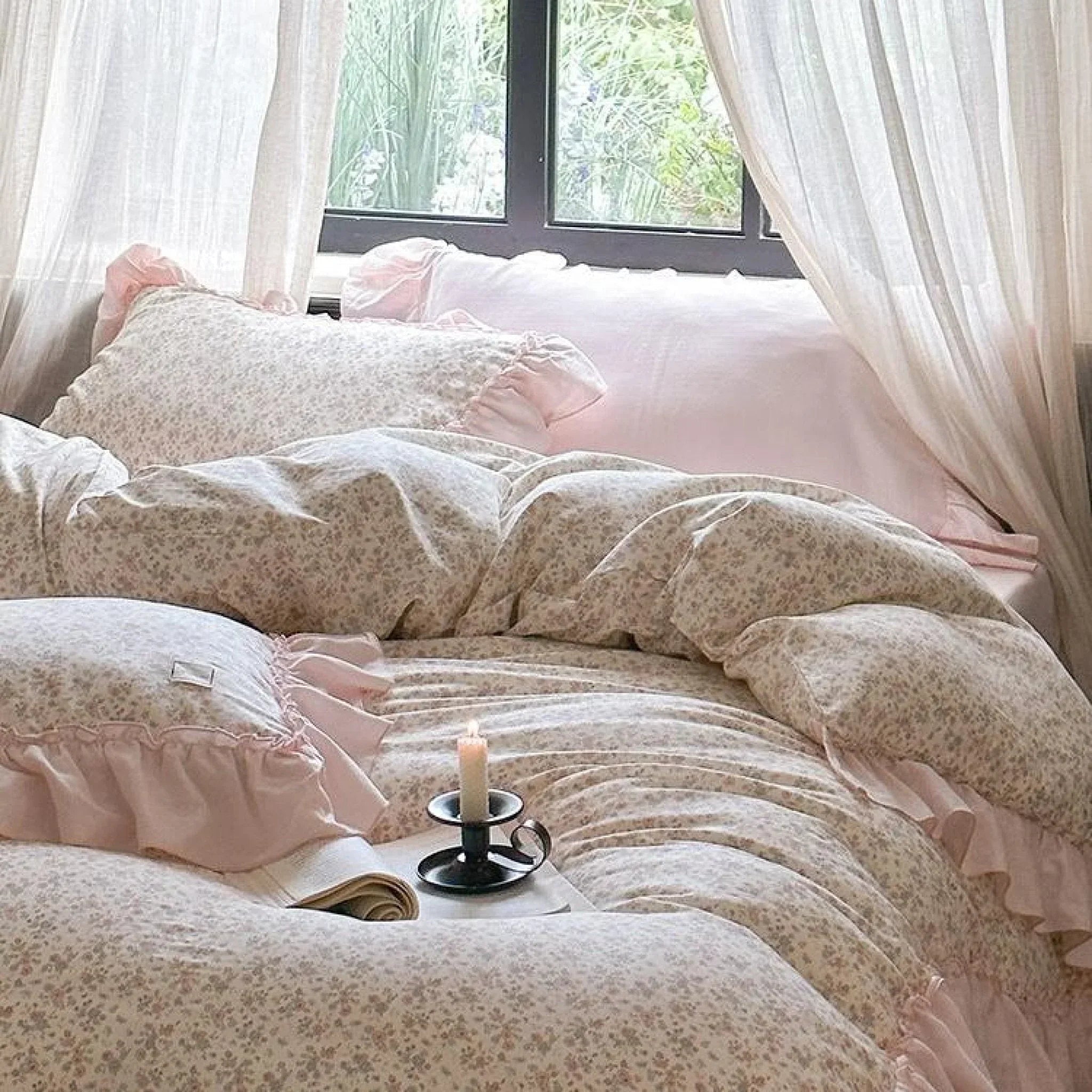 Vivienne Floral Double Gauze Bedding Set / Blush Pink Ever Lasting