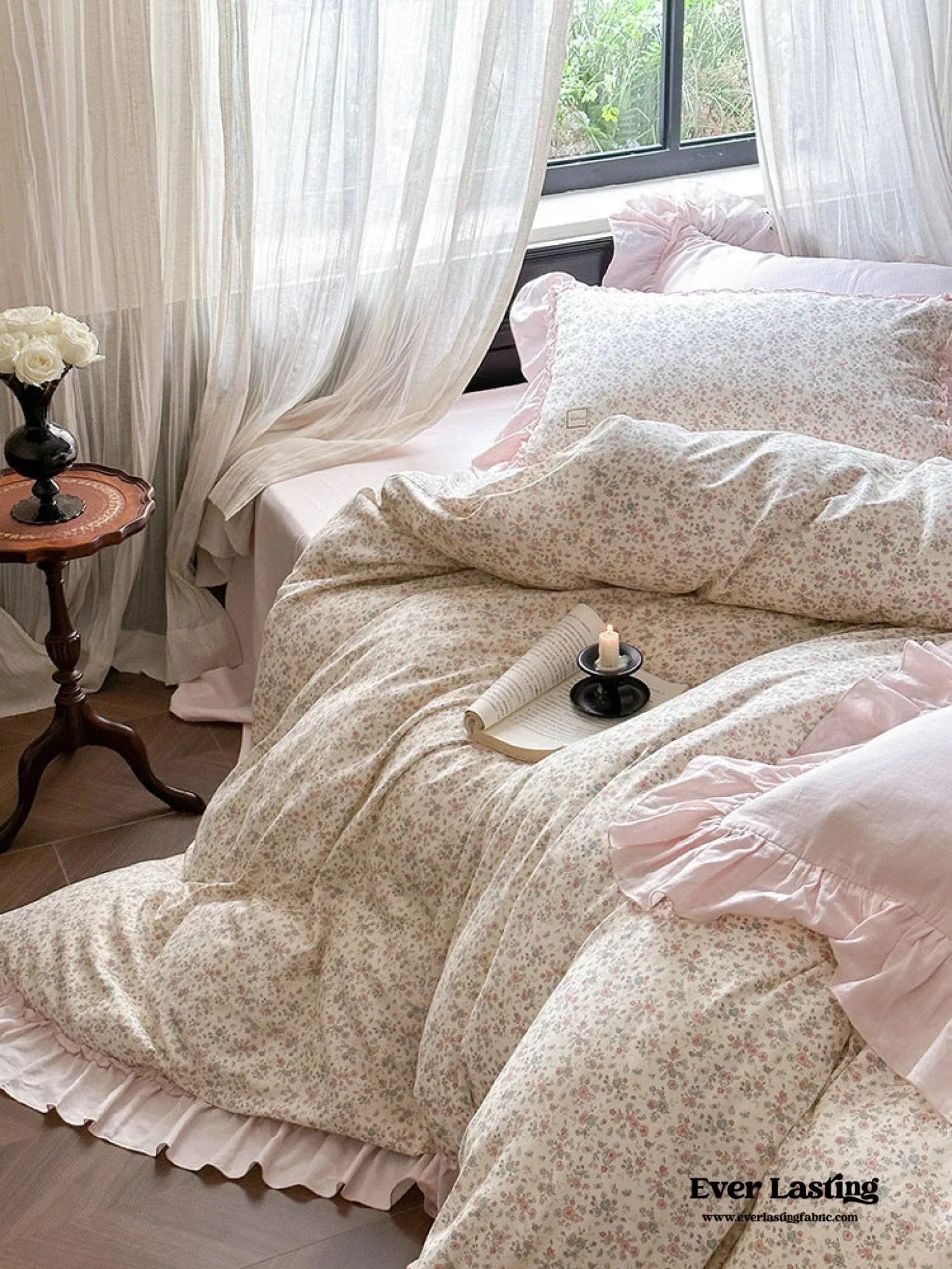 Vivienne Floral Double Gauze Bedding Set / Blush Pink Ever Lasting