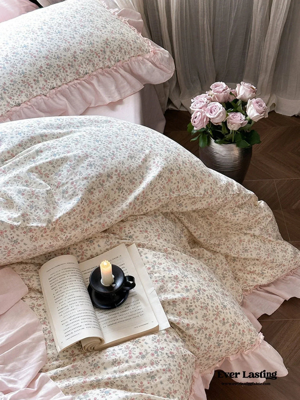 Vivienne Floral Double Gauze Bedding Set / Blush Pink Ever Lasting