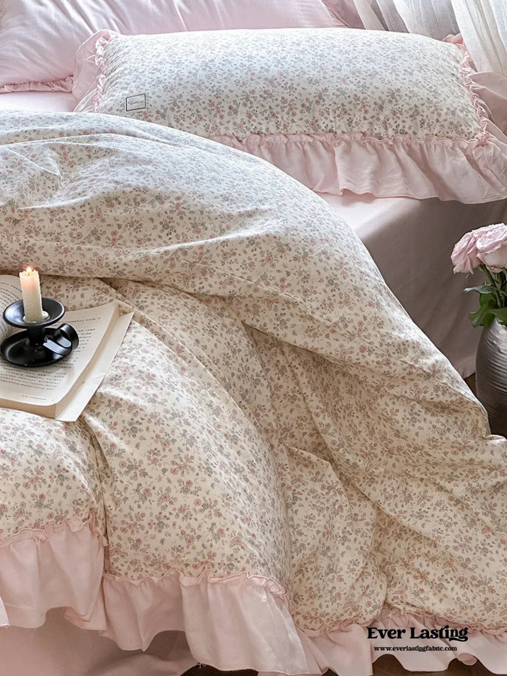 Vivienne Floral Double Gauze Bedding Set / Blush Pink Ever Lasting