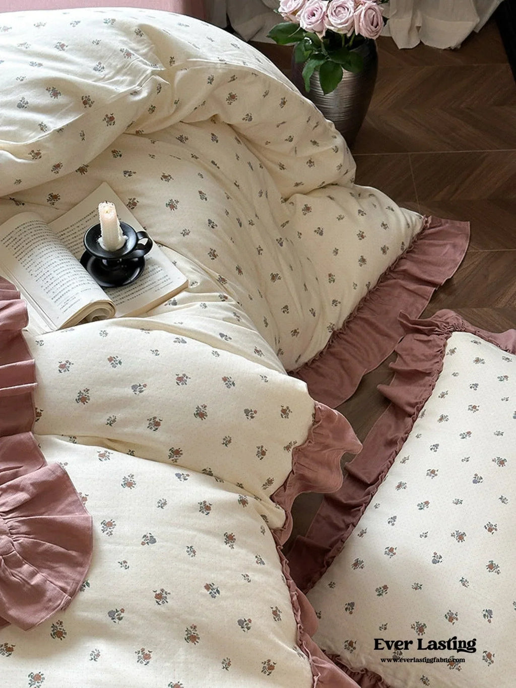 Vivienne Floral Double Gauze Bedding Set / Blush Pink Ever Lasting