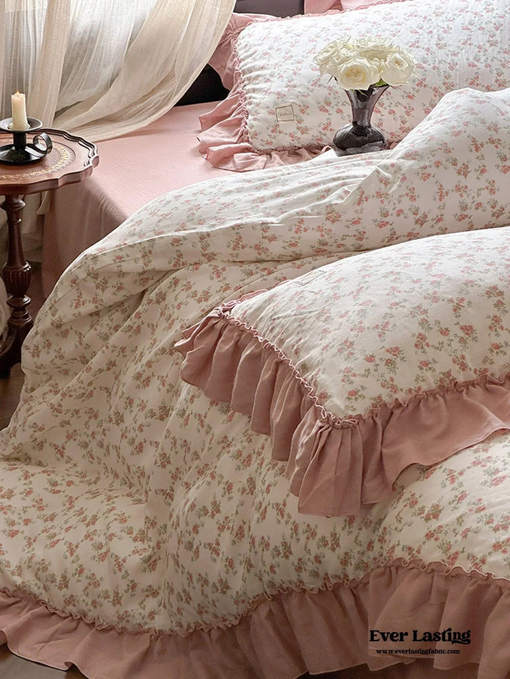 Vivienne Floral Double Gauze Bedding Set / Blush Pink Ever Lasting