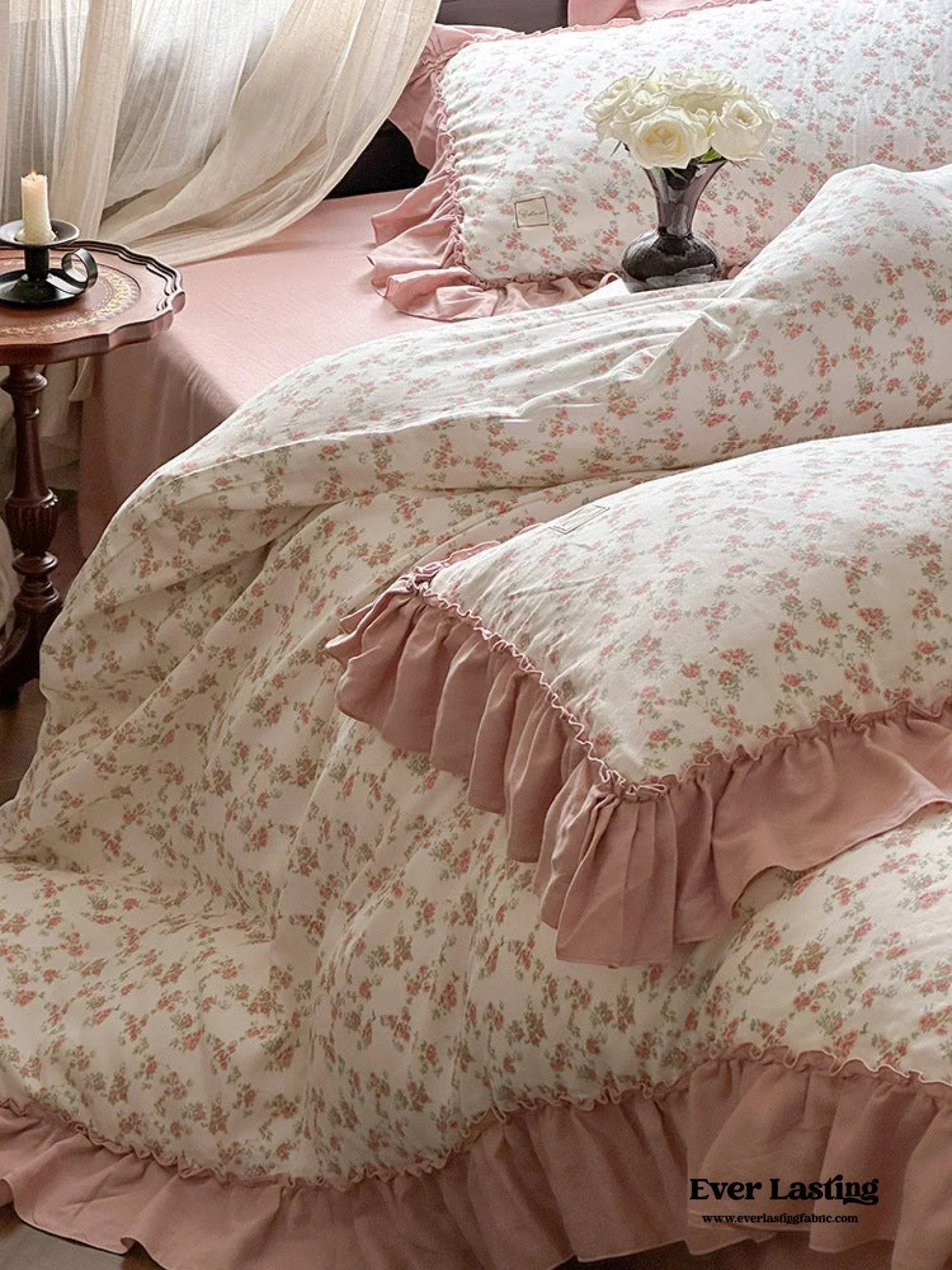 Vivienne Floral Double Gauze Bedding Set / Blush Pink Ever Lasting