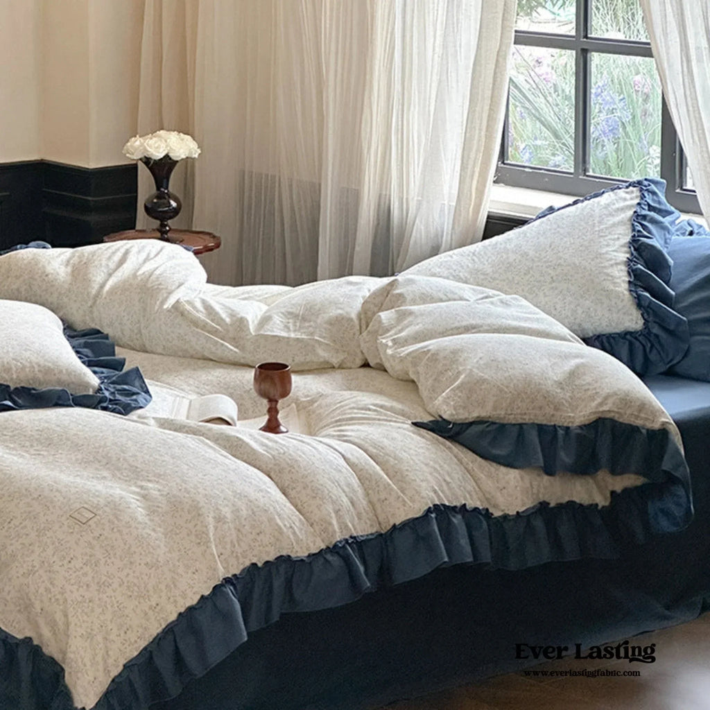 Vivienne Floral Double Gauze Bedding Set / Cobalt Blue Ever Lasting