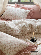 Vivienne Floral Double Gauze Bedding Set / Maroon Red Ever Lasting