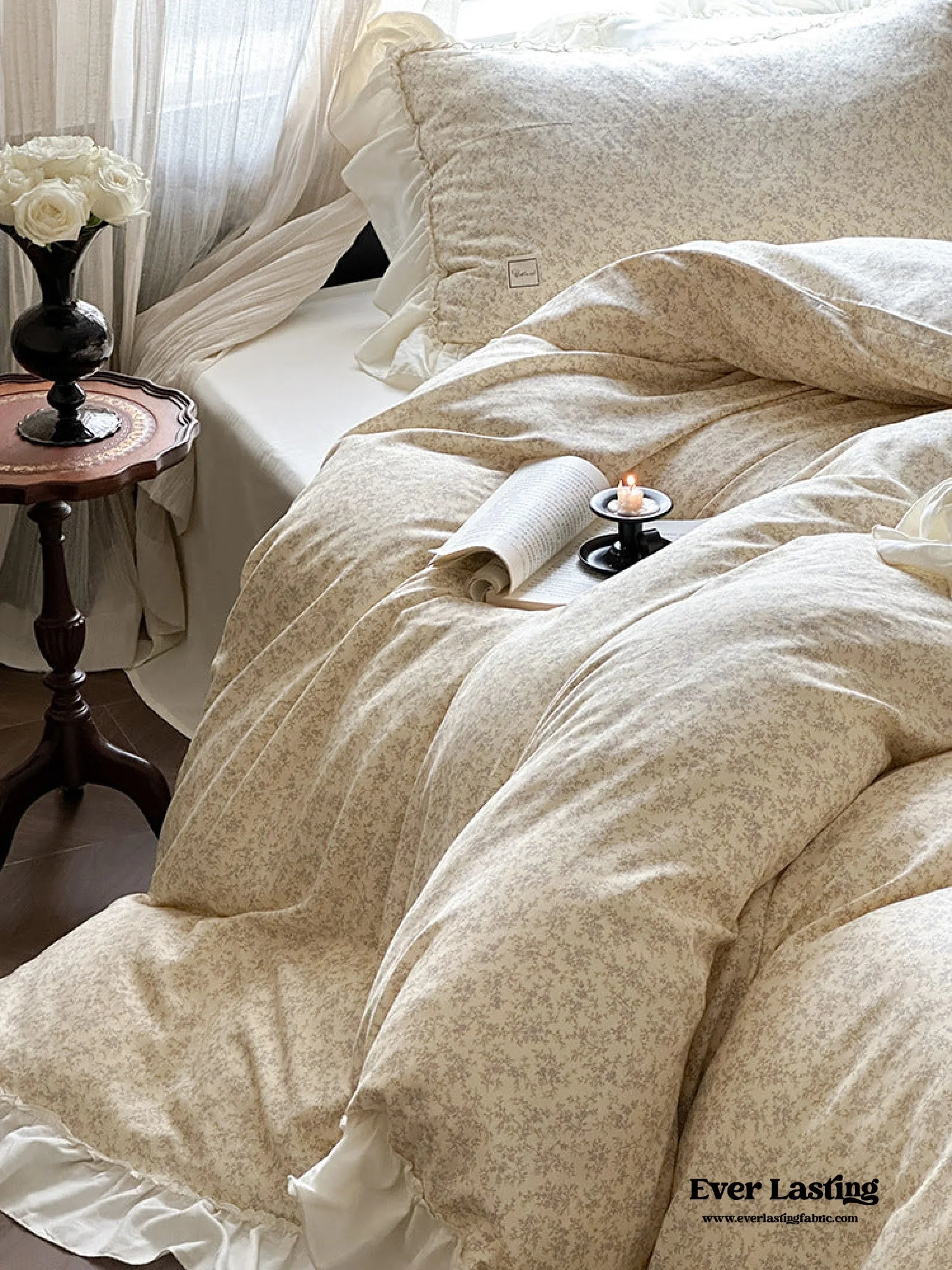 Vivienne Floral Double Gauze Bedding Set / Pale Yellow Ever Lasting