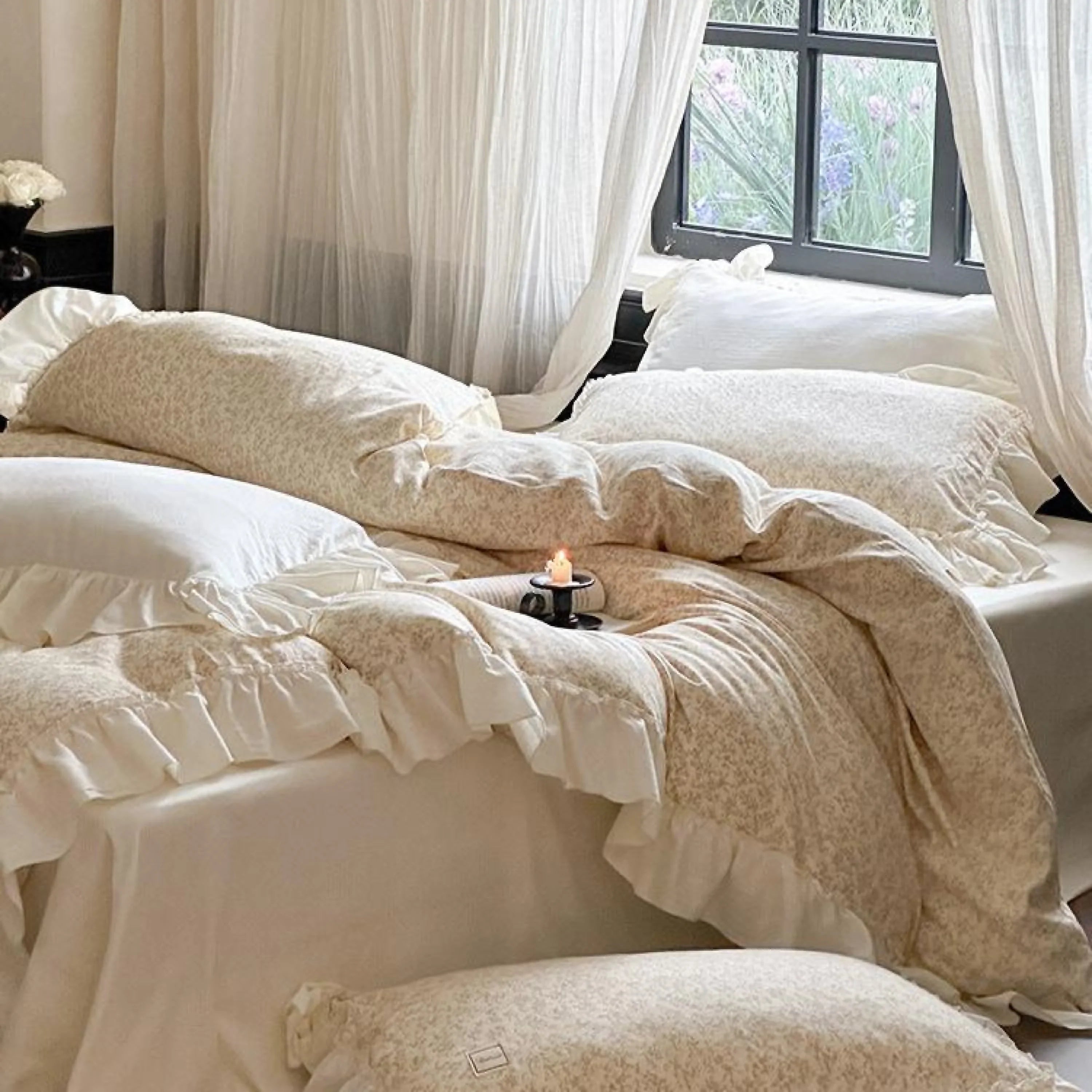 Vivienne Floral Double Gauze Bedding Set / Pale Yellow Ever Lasting