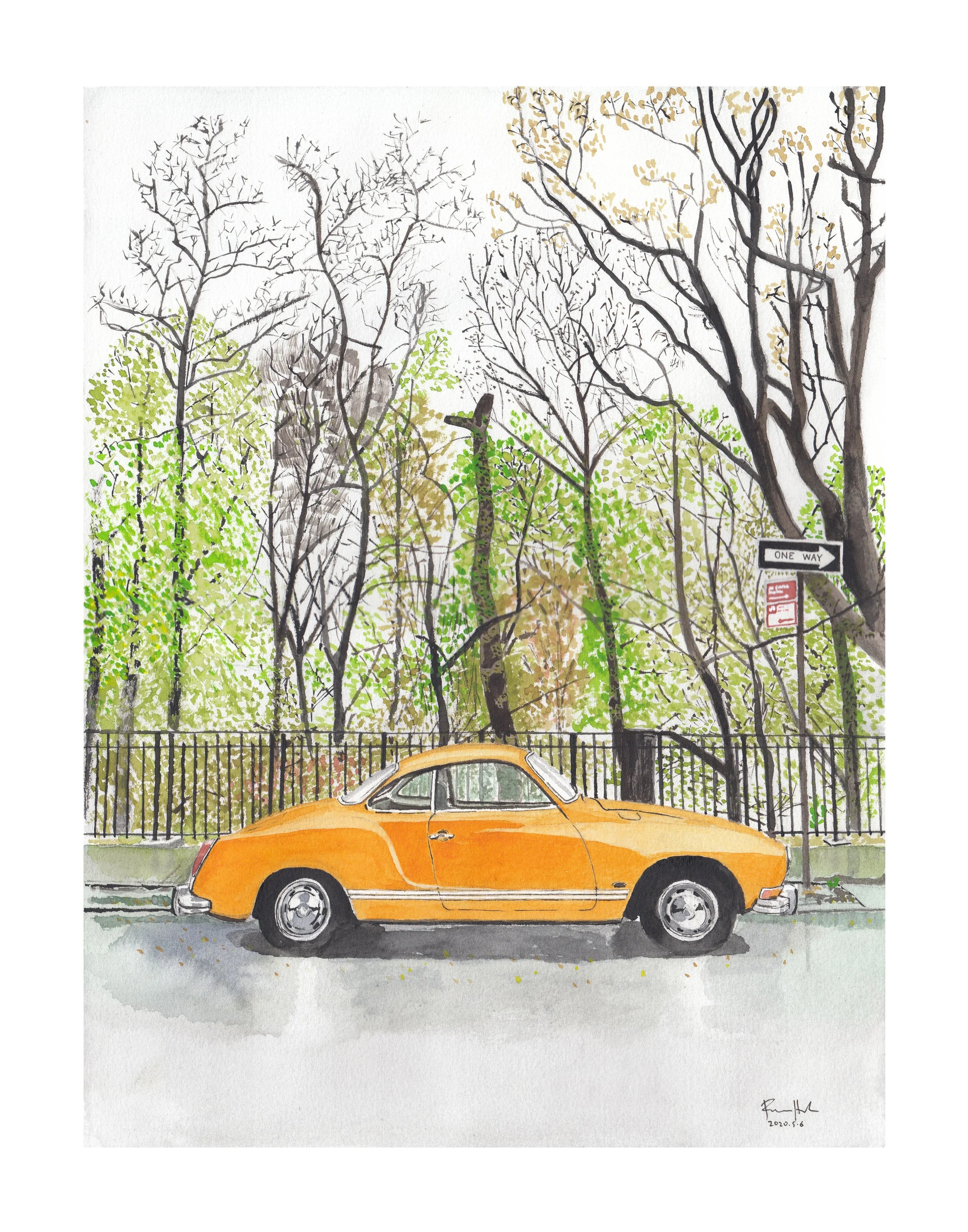 Volkswagen Karmann Ghia, Classic Car, Painting, angled view - House Of Avana