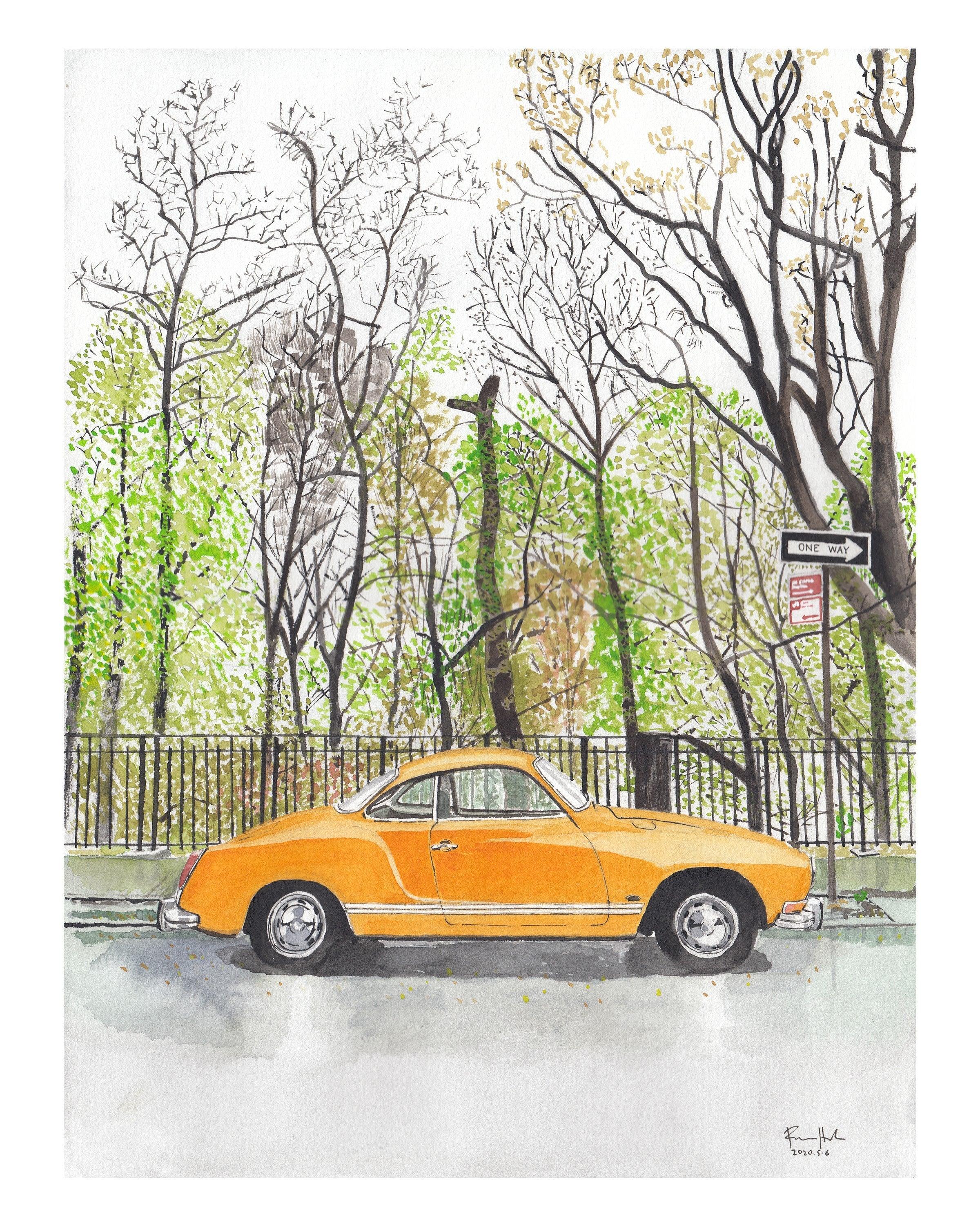 Volkswagen Karmann Ghia, Classic Car, Painting, side view - House Of Avana