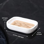 Wabi - sabi style sand - stone resin soap dish. The off - white sand - stone textured dish body is paired with a partition polished from imported North American walnut, presenting a simple and natural look. Sized approximatel House Of Avana [[SKU:HOA-BAT-407]]