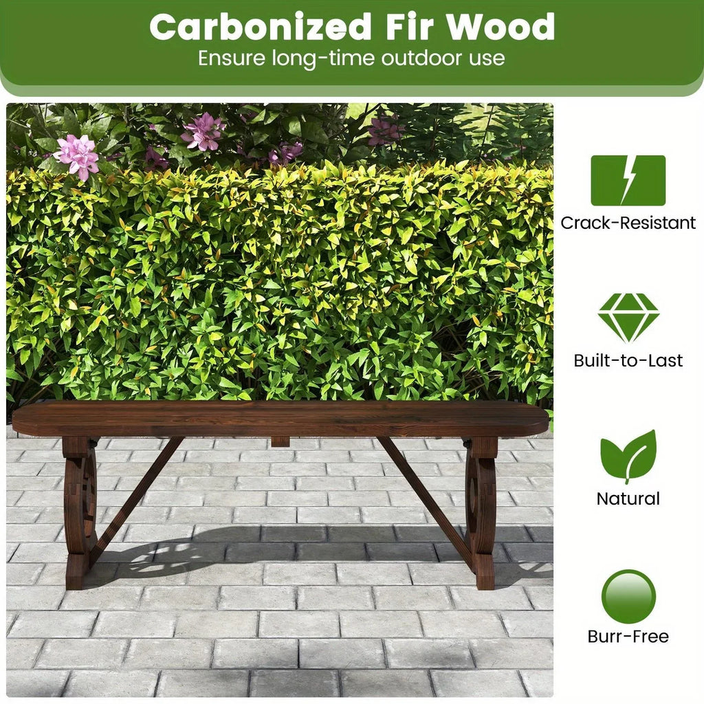 Carbonized Fir Wood Wagon Wheel Bench - House Of Avana
