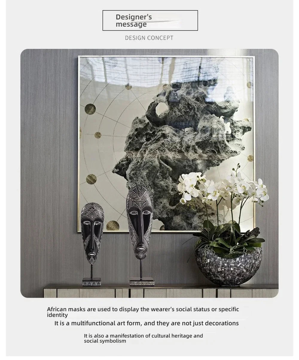 African Mask Wall Art - Hand-painted Tribal Design, angled view - House Of Avana