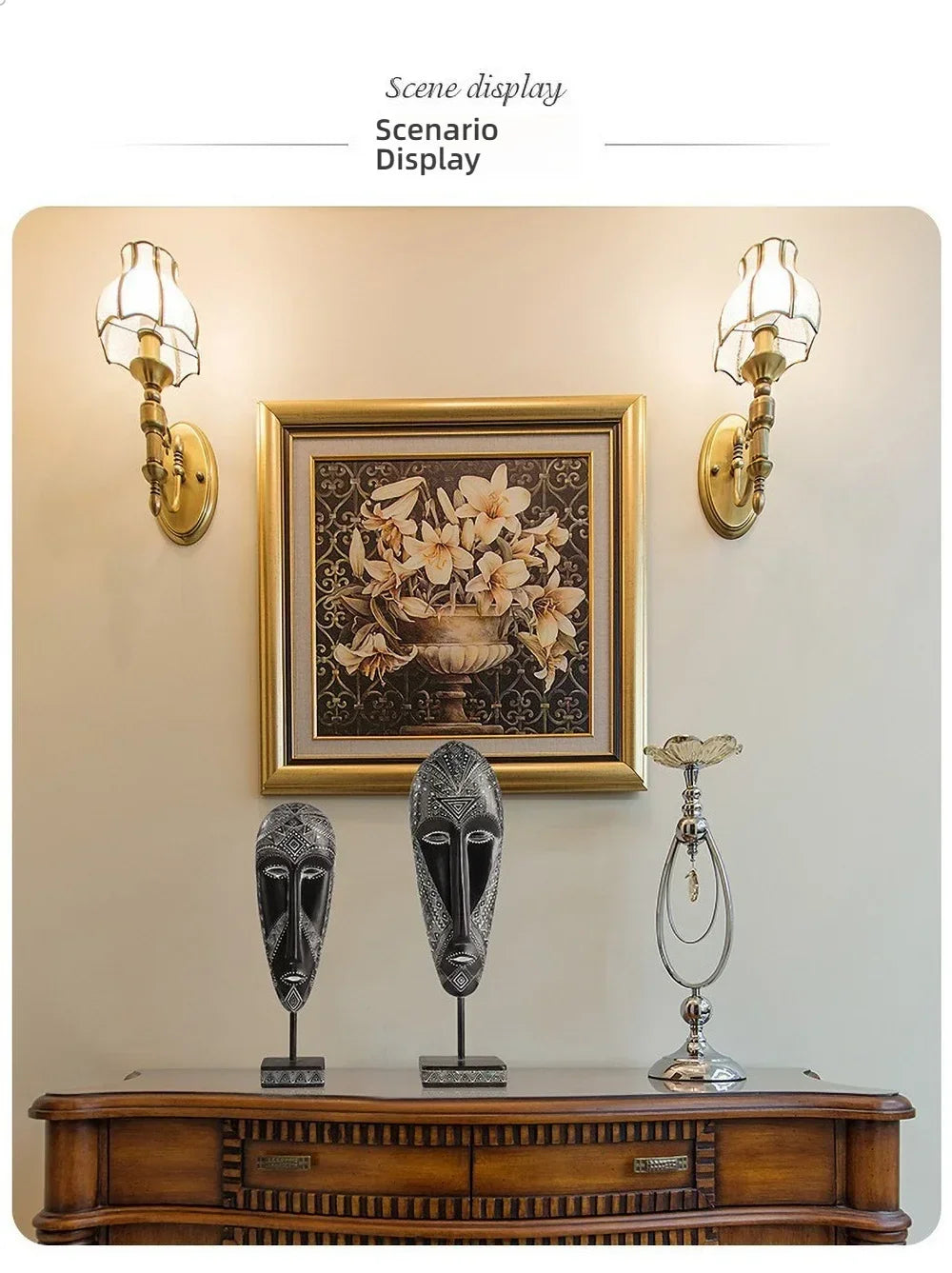 African Mask Wall Art - Hand-painted Tribal Design, angled view - House Of Avana