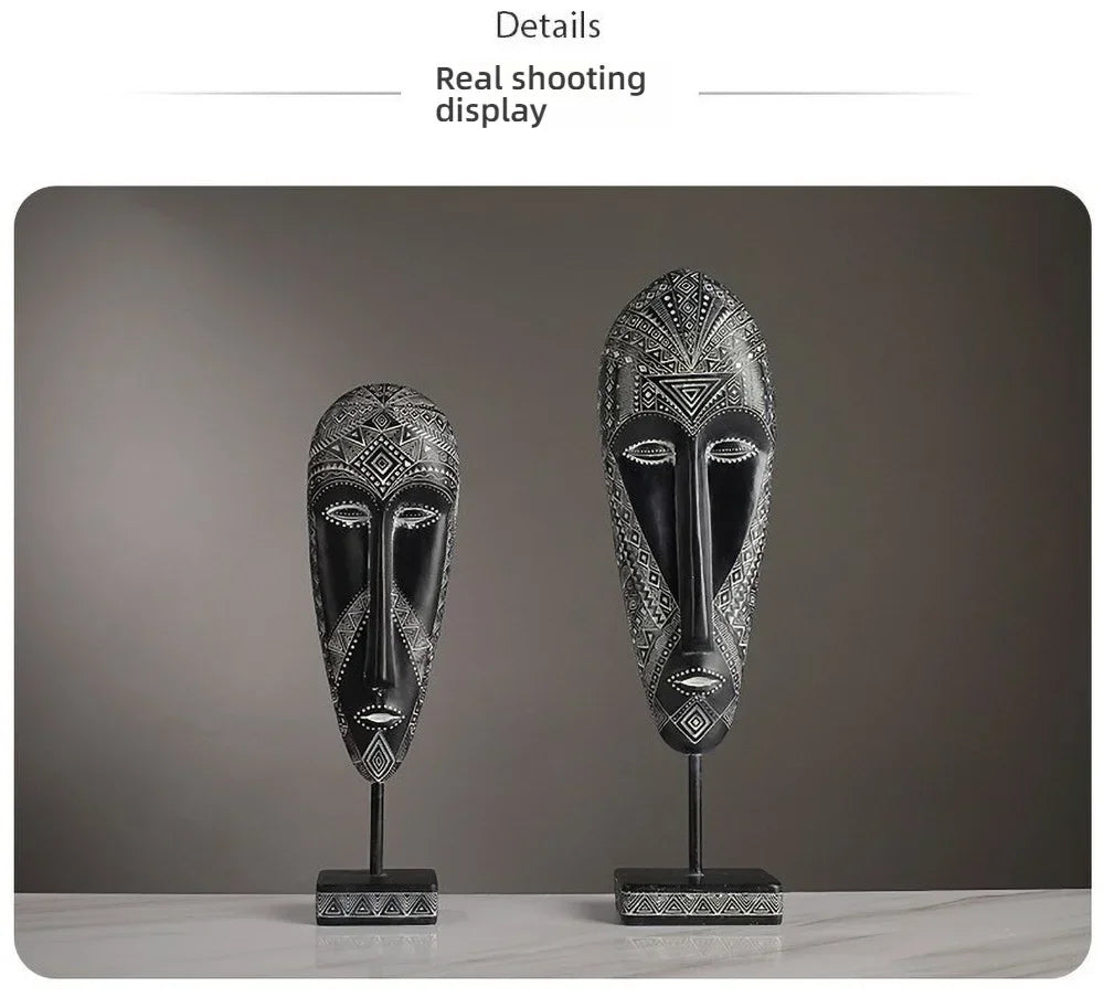 African Mask Wall Art - Hand-painted Tribal Design, dimensions view - House Of Avana