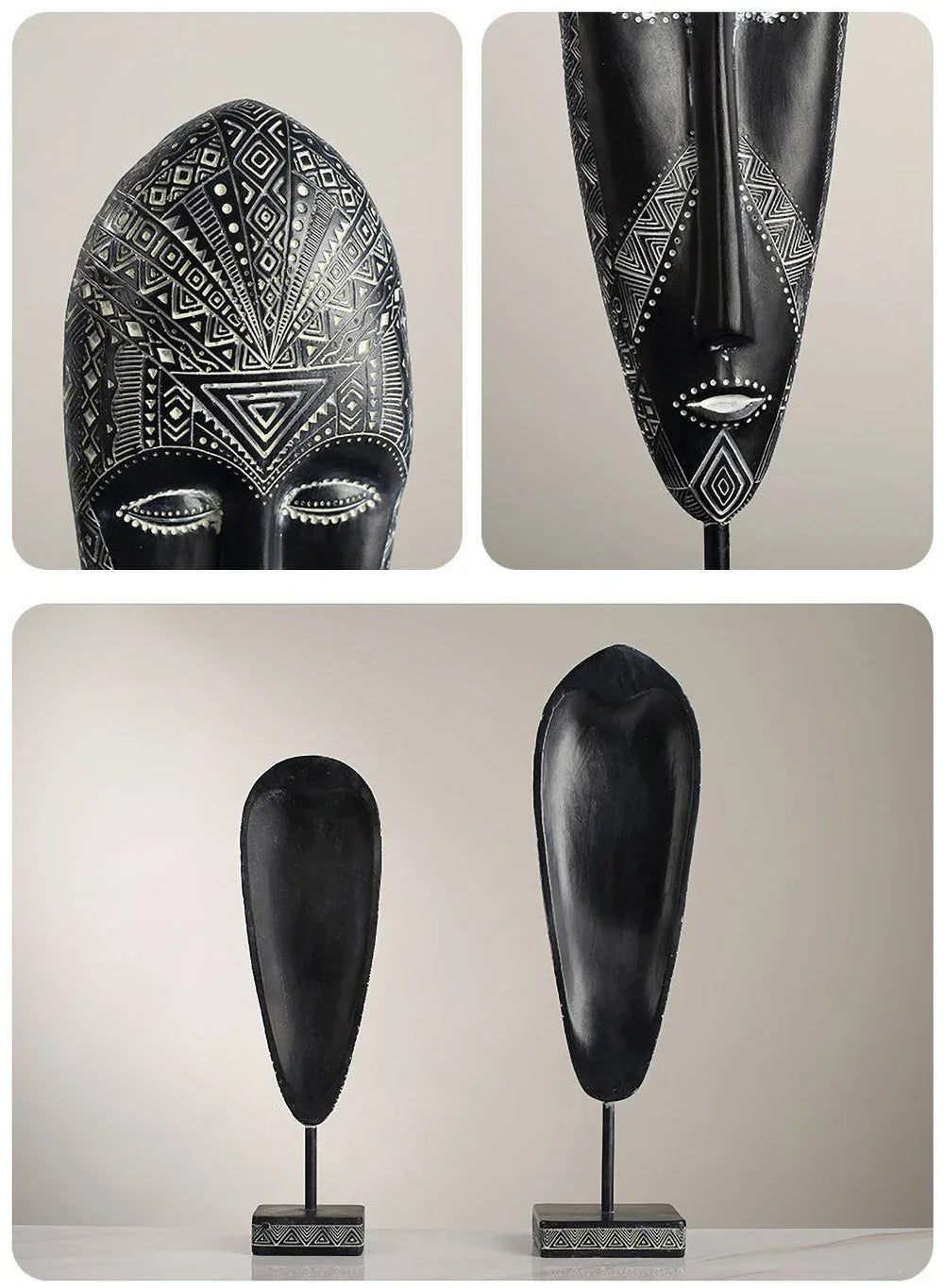African Mask Wall Art - Hand-painted Tribal Design, in-use display - House Of Avana