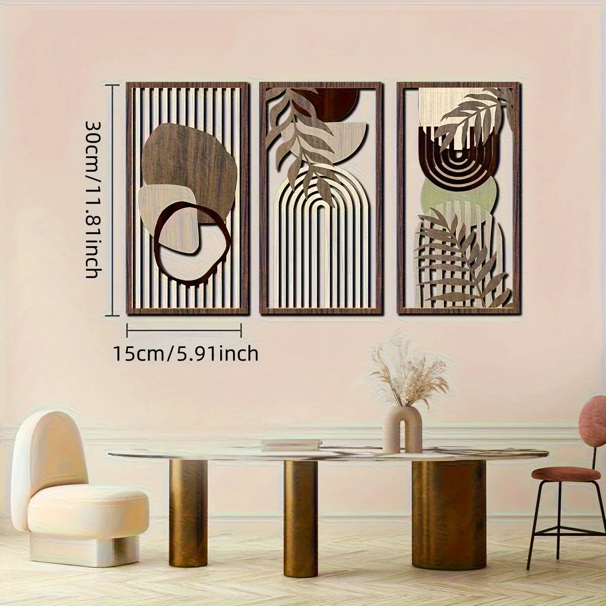 Wall Art - Abstract Wooden Sage Green Large, side view - House Of Avana