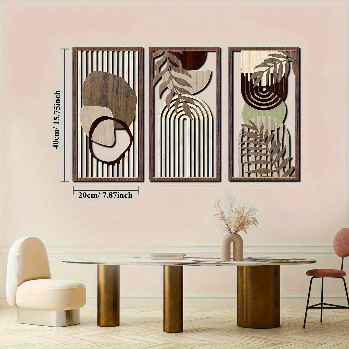 Wall Art - Abstract Wooden Sage Green Large, angled view - House Of Avana
