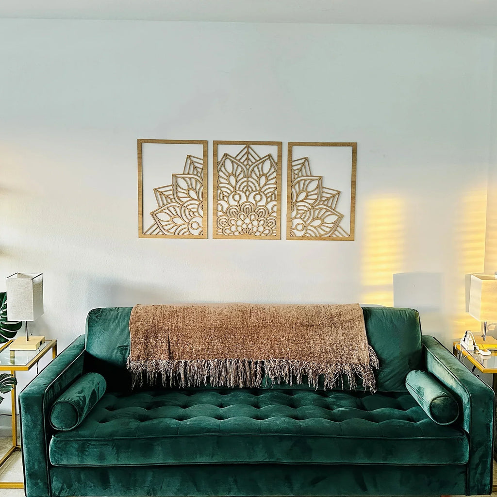Wall Art - Brown Wood Mandala Panel, angled view - House Of Avana