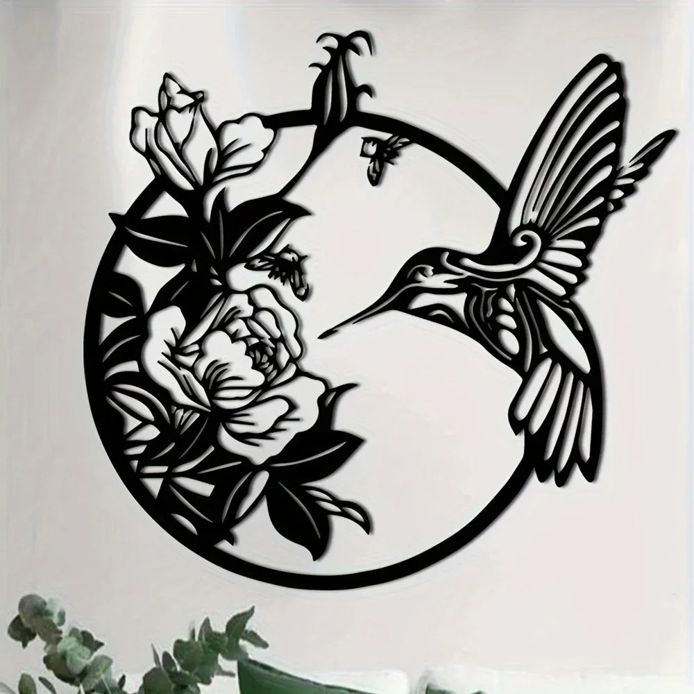 Circular Hummingbird Wall Art Decor, side view - House Of Avana