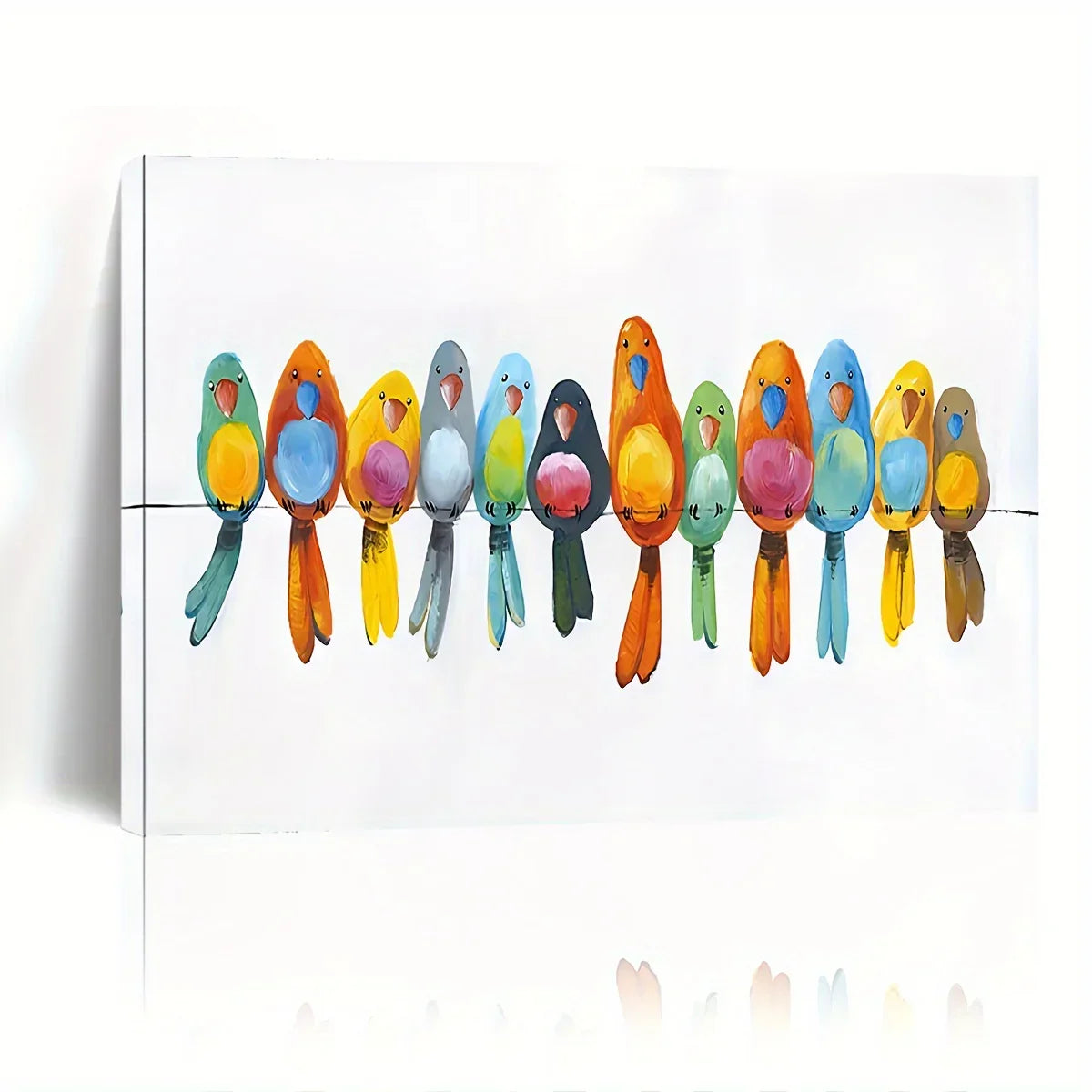 Colorful Birds Wall Art – Hand-painted Canvas with Wooden Frame, Whimsical Bird Painting, Perfect for... - House Of Avana