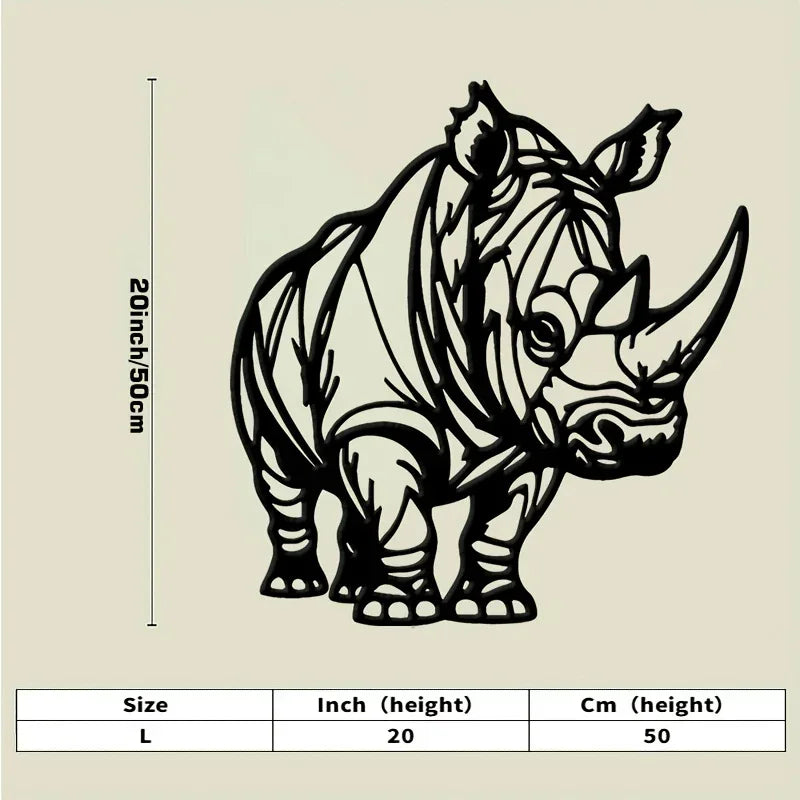Black & White Rhinoceros Metal Wall - Elegant Rhino Sculpture, Waterproof Iron Wildlife Decor for... - House Of Avana