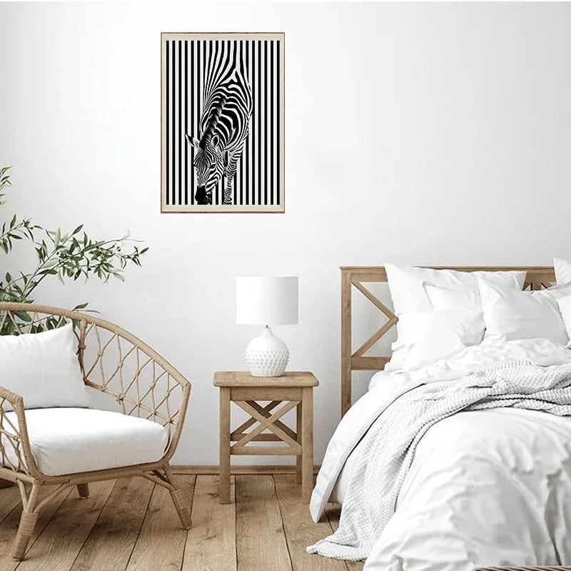 Framed Zebra Wall Art Poster - Piece, Polyester Fiber Canvas Print, Modern Hip Hop Style Home Decor for... - House Of Avana