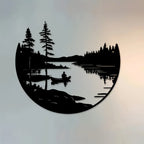 Metal Wall Art - Mountain Lake Silver Sculpture, front view - House Of Avana