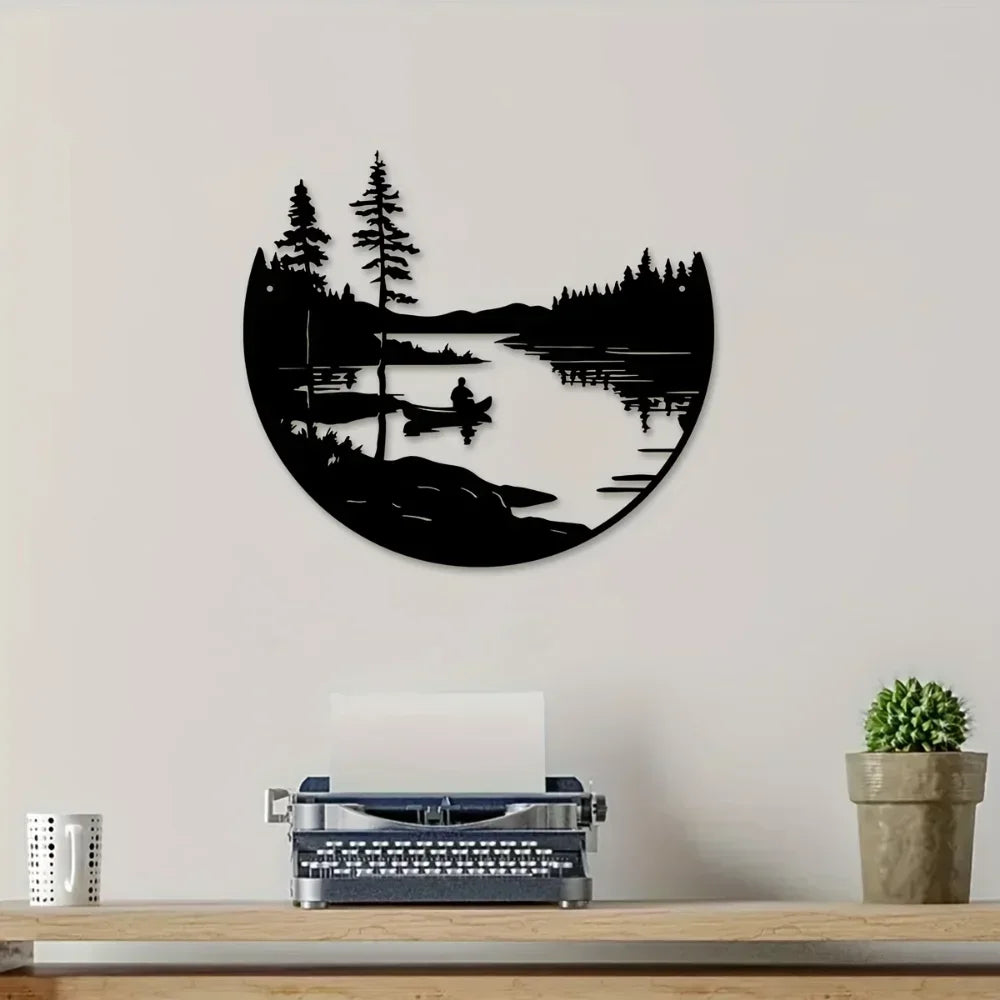 Metal Wall Art - Mountain Lake Silver Sculpture, lifestyle image - House Of Avana