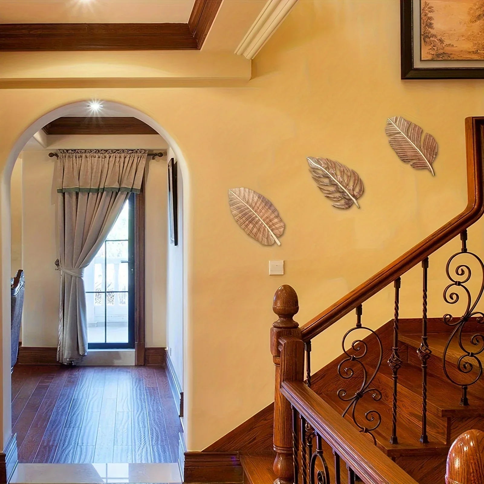 Wall Art - Rustic Mango Wood Leaf, angled view - House Of Avana