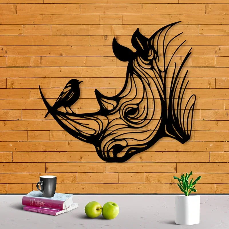 Safari Rhino Head Metal Wall Art - Retro Iron Rhino Horn Statue Mural, Durable Rhino Head for... - House Of Avana