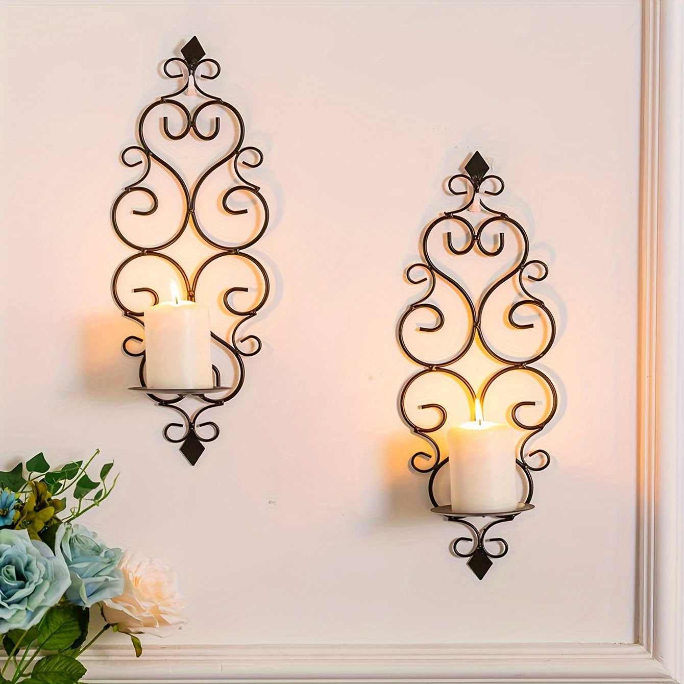 Wall Candle Sconce Holder Set of 2 Hanging Wall Mounted Pillar Candle Sconces Holder, Wall Sconces Decor for Bedroom Dining Room (Black) House Of Avana