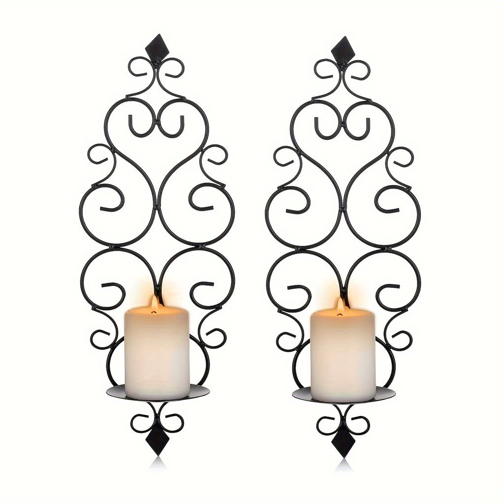 Wall Candle Sconce Holder Set of 2 Hanging Wall Mounted Pillar Candle Sconces Holder, Wall Sconces Decor for Bedroom Dining Room (Black) House Of Avana