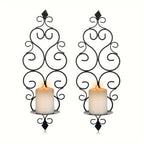 Wall Candle Sconce Holder Set of 2 Hanging Wall Mounted Pillar Candle Sconces Holder, Wall Sconces Decor for Bedroom Dining Room (Black) House Of Avana