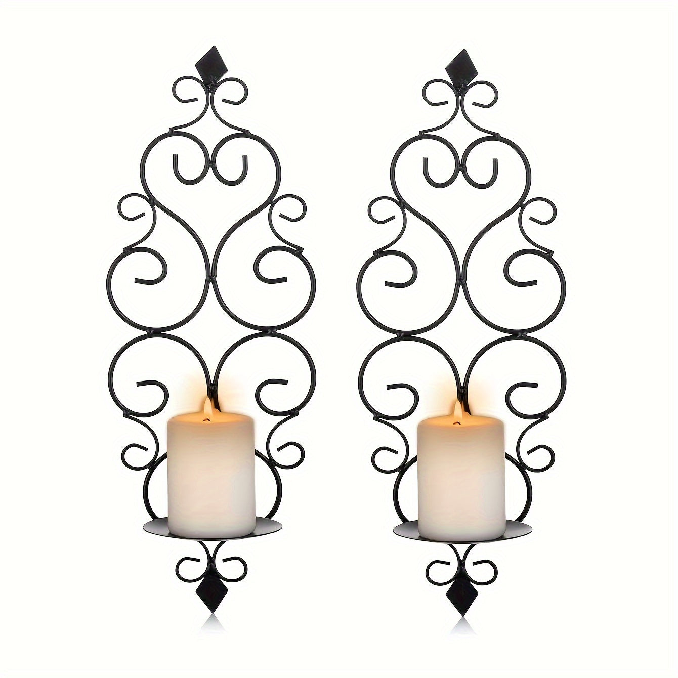 Wall Candle Sconce Holder Set of 2 Hanging Wall Mounted Pillar Candle Sconces Holder, Wall Sconces Decor for Bedroom Dining Room (Black) House Of Avana