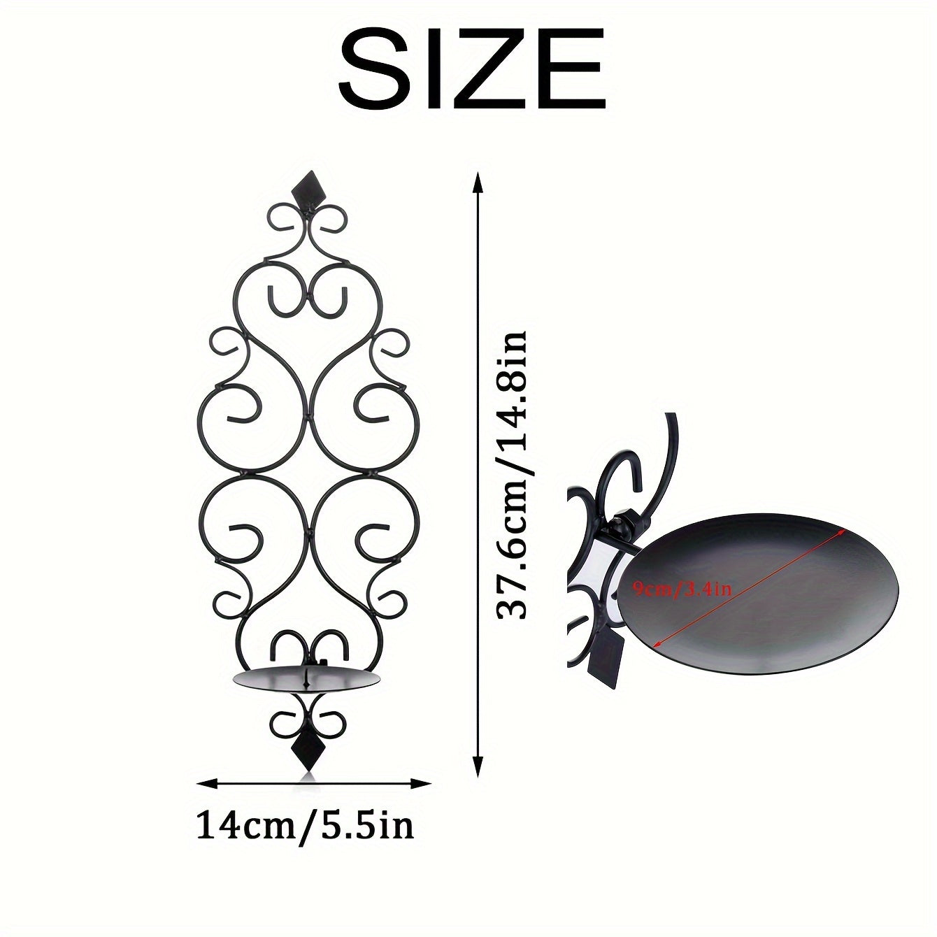 Wall Candle Sconce Holder Set of 2 Hanging Wall Mounted Pillar Candle Sconces Holder, Wall Sconces Decor for Bedroom Dining Room (Black) House Of Avana