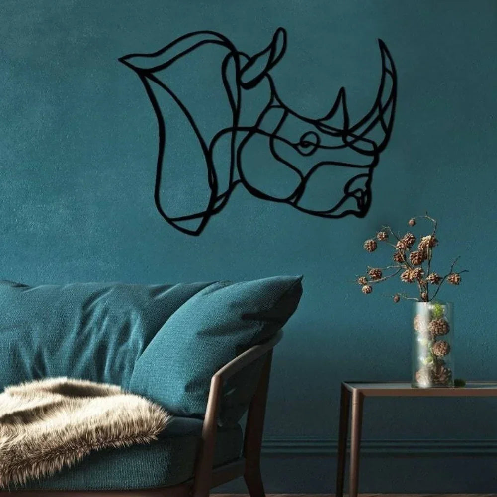 Rhino Head Metal Wall Decor, Rhino Wall Art, Rhinoceros Gift, One Line Wall Art, African Home Decor,... - House Of Avana