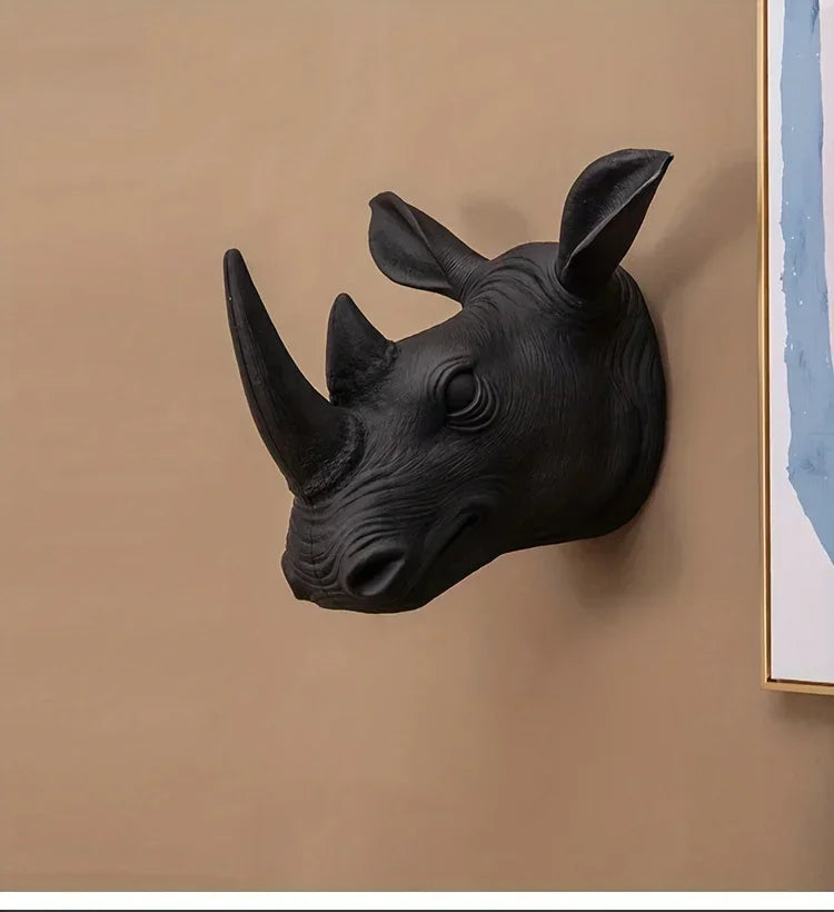 [2d Flat] Rhino Wall Hanging | Classic European Style Animal Wall Decor, Plastic, Wall Mount, Suitable... - House Of Avana